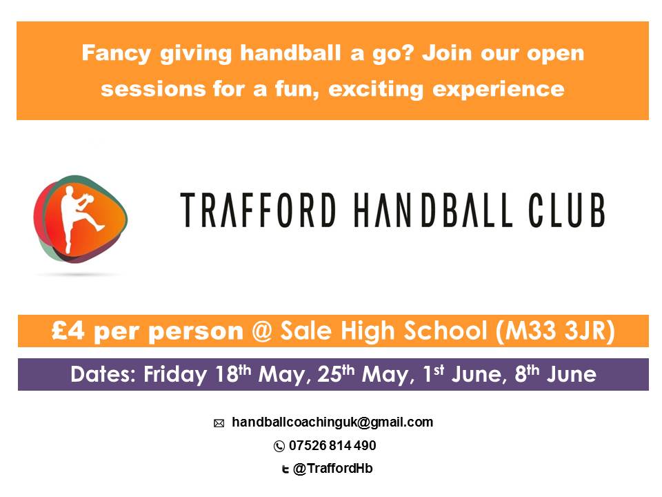 TraffordHb's tweet photo. Fridays are for fun! Join our upcoming sessions at Sale High School, every Friday from 6-8 pm to enjoy some fun #handball 🥅 Everyone is welcome, no previous experience is needed #TraffordMoving #MoveMoreEveryDay https://t.co/UtUewHkAcc