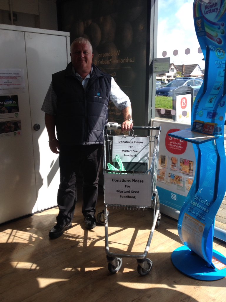 Coop_HowardBa's tweet photo. All the co-op"s in my are now have a shopping trolley to collect for Mustard Seed Foodbank #TheCoopWay #NO002 LA005 https://t.co/LzRlg6Bh99