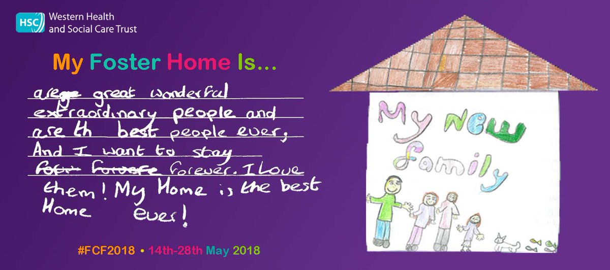Today marks the start of #FosterCareFortnight. We asked our children &amp; young people in foster care within the Western Trust to tell us what what their foster home is... Over the next 2 weeks we'll be sharing some of their artwork and stories

Click here:  bit.ly/2rDGTk8
