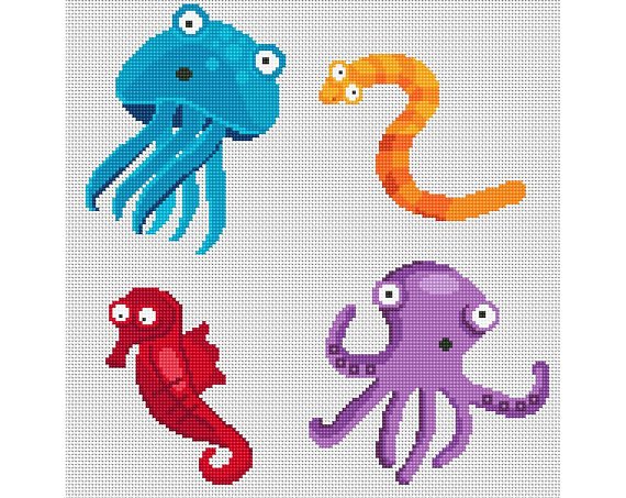 Comely Sea life Octopus Cross stitch pattern pdf Conger Seahorse Medusa Funny Modern Easy etsy.me/2KkvZXf #cross_stich #вышивка_крестом #вышивка_крестиком #схема_вышивки_крестом #cross_stich_schemes #схема_вышивки #CrossStitchPattern #CrossStitchPatternPDF #CrossStitch