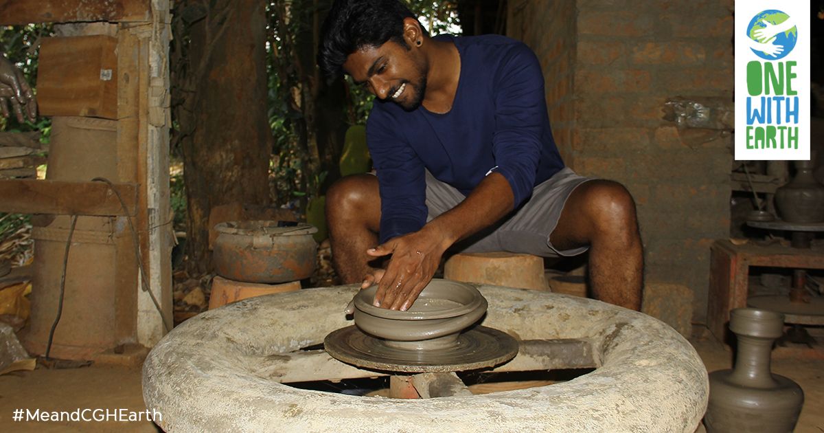 CGH_Earth's tweet photo. Thereโs no better way to feel #OneWithEarth than by getting elbows-deep in wet clay. Try your hand at pottery during your stay at #WayanadWild, where the local potters will guide you through moulding unique shapes on a traditional potterโs wheel. #Wonderlust #MeAndCGHEarth https://t.co/B82uatO9SI