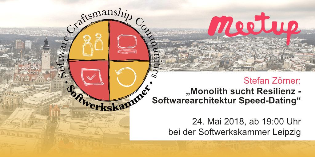 Softwarearchitektur wirkungsvoll kommunizieren.. aber wie?! Tipps gibt's beim #Softwarearchitektur Speed-Dating mit @StefanZoerner "Monolith sucht Resilienz" - am 24. Mai bei der <a href="/softwerkskammer/">Softwerkskammer</a> #leipzig <a href="/MeetupDE/">Meetup Deutschland</a> - buff.ly/2wCwqdr