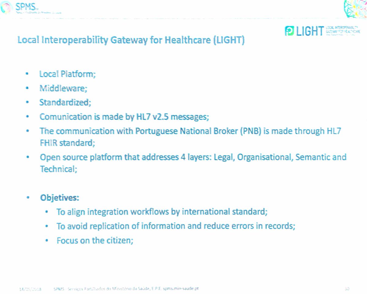 realworldhl7's tweet photo. #Live #HL7WGM Martins: "LIGHT interoperability gateway provided for 'free' to Portugal hospitals by Ministry of Health. Based on open source Mirth with #HITstd #HL7 v2 and #FHIR." https://t.co/mbzLlNhuQR