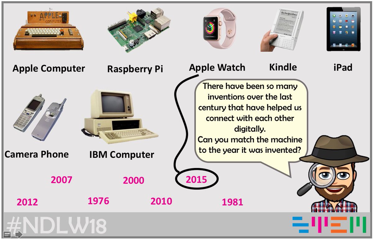 Digital Challenge 1: Mark has been looking into the history of digital technology and needs you to help him match these products to the year they were released 👩🏾‍💻👨🏼‍💻💾📟🕹📱 #NDLW18 #STEMglasgow