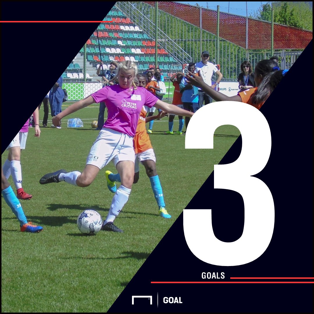 England's Kate scored three as the girl's team qualified from their group in the #StreetChildWorldCup. 

#England's Street Child World Cup players come from <a href="/centrepointuk/">Centrepoint</a>