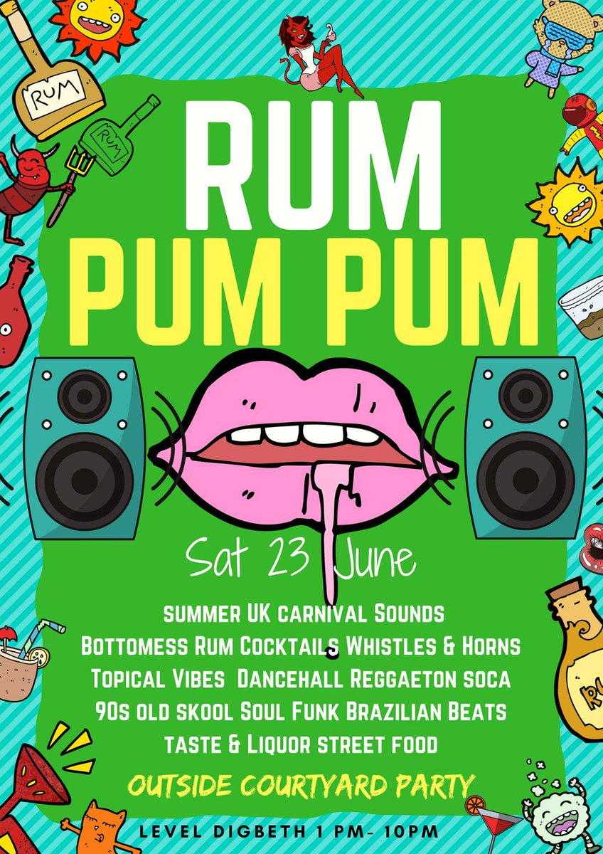 Summer has arrive and it's time to bring the UK Carnival spirt to Digbeth. Inspired by the heaviest Soundsytems and street food at Notting Hill Carnival, Rum Pum Pum is the hottest daytimer in town.
Sat 23 June, this one will be so much fun! Don't you just love Summer? #rumpumpum