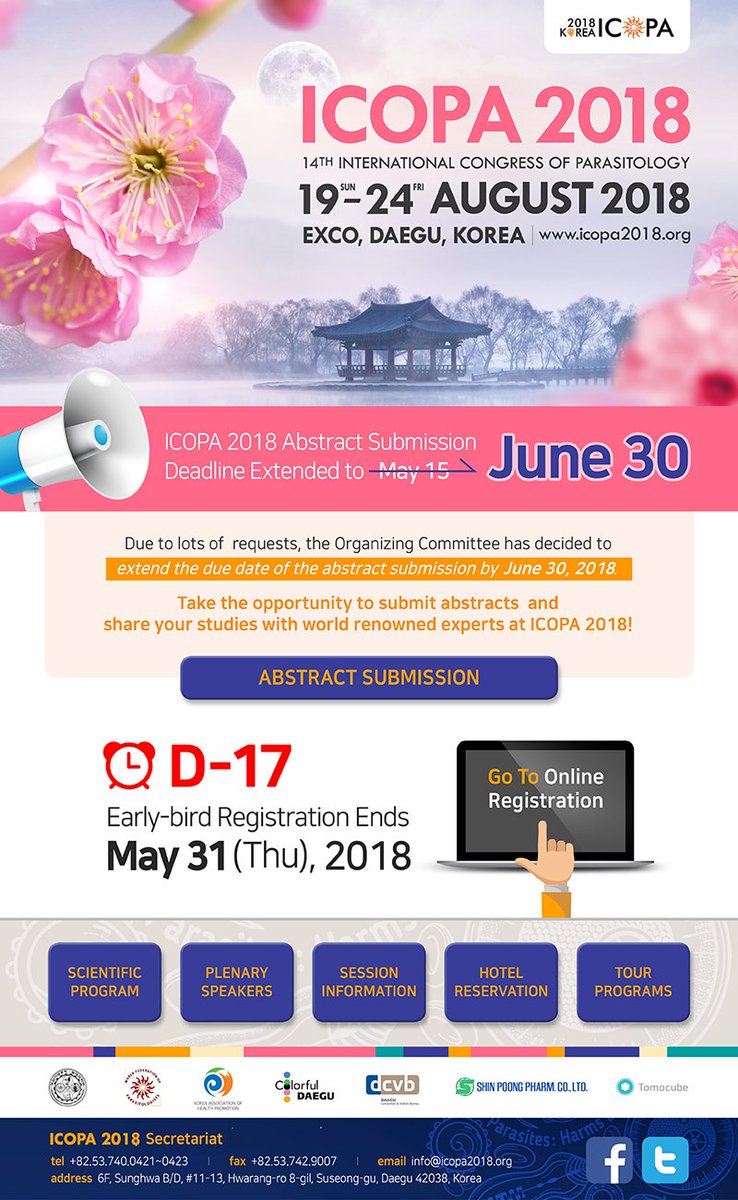 icopa2018's tweet photo. Due to overwhelmed requests, Abstract Submission Deadline Extended to June 30!
Take the opportunity to share your studies!

https://t.co/uuw6Scdjst https://t.co/BGZuafgNI0