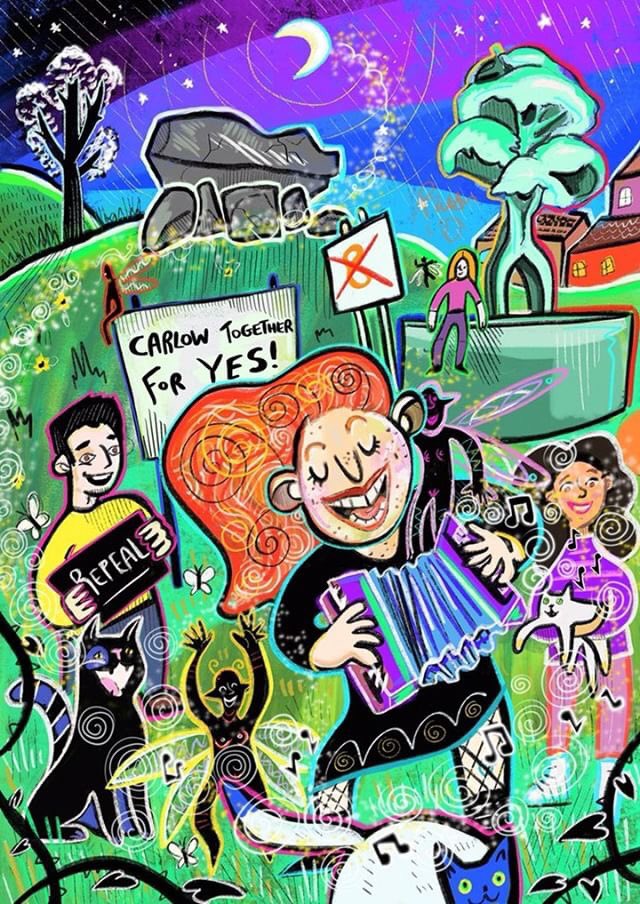 Tullow4Choice's tweet photo. This AMAZING piece of artwork was made especially for @Carlow4Choice by @rose_may_scribble, check her out on Inst. She's making artwork for #Together4Yes groups all over the country! We want to thank her so much for her time, this lady has a true talent. #RepealThe8th https://t.co/VyWNjmXAW6