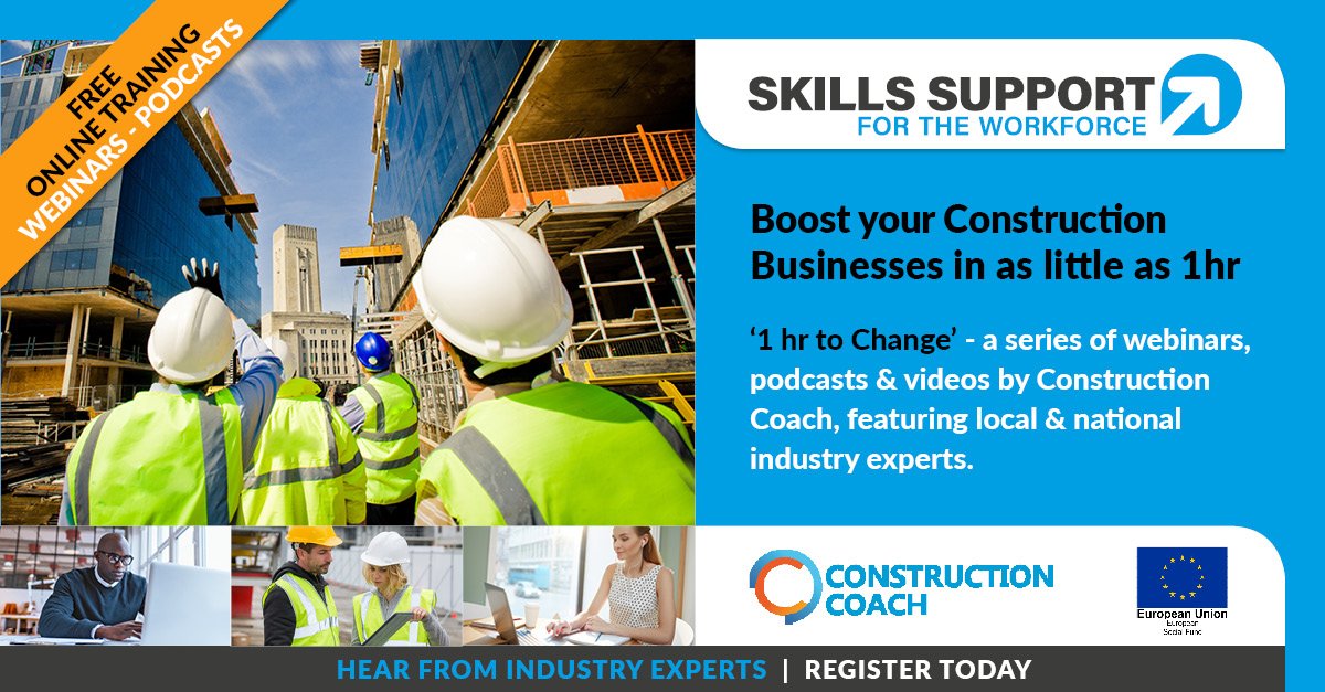 1 hr to Change - a series of FREE webinars, podcasts &amp; videos by <a href="/constructcoach/">Construction Coach</a>, featuring industry experts to help you and your #ConstructionBusiness grow. Register today: ow.ly/B1Mg30jVP7s #Construction #FundedTraining #1hrtochange