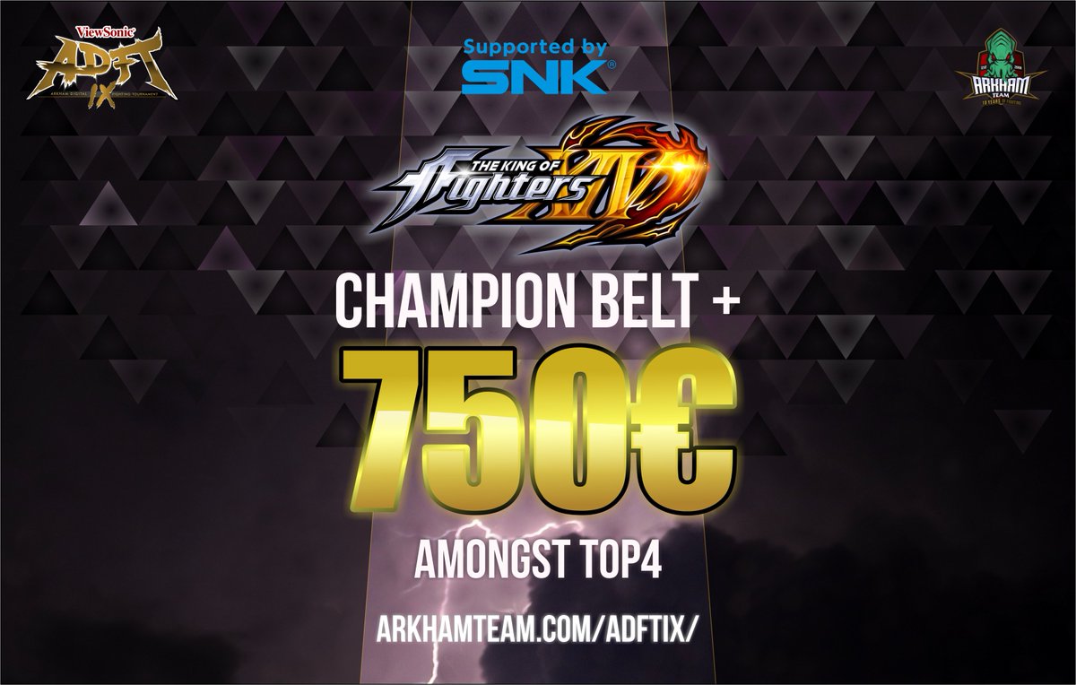 ArkhamTeam's tweet photo. RT ¡Fighters, @SNKPofficial colaborará con los premios de #KOFXIV en el #ADFTIX! Habrá un cinturón de campeón para el primer clasificado y 750€ a repartir entre el TOP4 de premio inicial. ¡Qué empiece la fiesta de las hostias! Más información en https://t.co/K5rI1QUw9W https://t.co/OUYdtnik7A