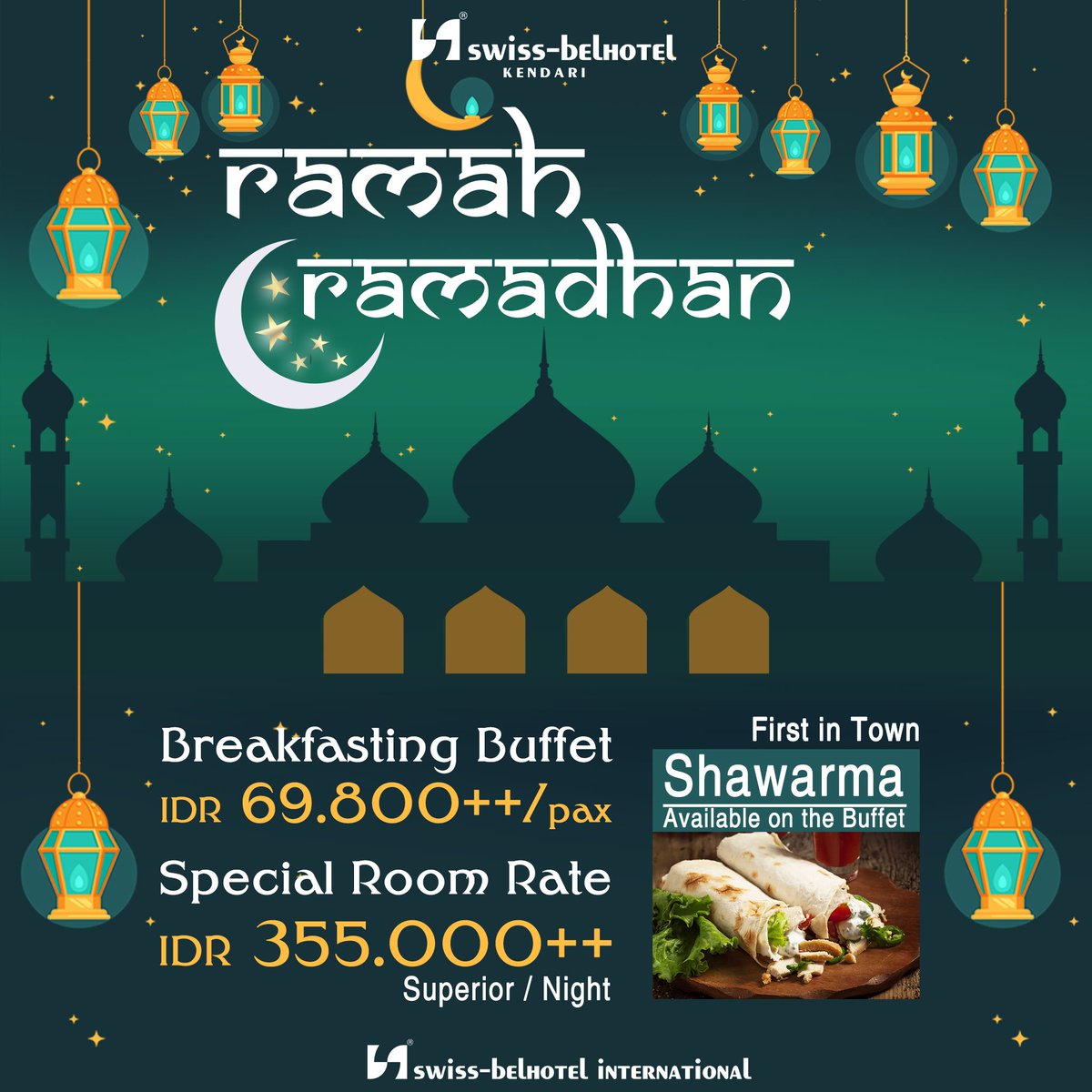 MARHABAN YA RAMADHAN ...... 

H-3 Menyambut Bulan Suci Ramadhan , yuk Prepare buka puasa bareng kami di <a href="/Swissbelkendari/">Swiss-Belhotel KDI</a>  , dengan harga yang terjangkau Rp 69.800++ anda sudah bisa menikmati hidangan Takjil dan Makan Malam . 

Untuk informasi lebih Lanjut :
081393676897