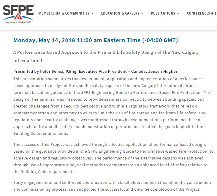 Webinar gratis for medlemmer, i dag kl 18-19: A Performance-Based Approach to the Fire and Life Safety Design of the New Calgary International. sfpe.site-ym.com/page/SFPEWebin…