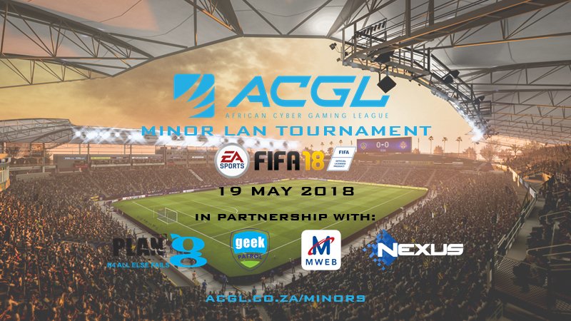 AfricanGaming's tweet photo. ποΈ 19 May
π’ #FIFA18 tournaments around the country:
π
CPT: @MWEBGMZ
JHB: @Nexus_AWX
DBN: @GeekPatrolZA
PE: @ThePlanGMan
π»
Details: https://t.co/LMmUs9LrsV
Webpage: https://t.co/ggehJvSB2V
#SAesports #SAGaming #ACGLMinors https://t.co/YMXi0WUPRp