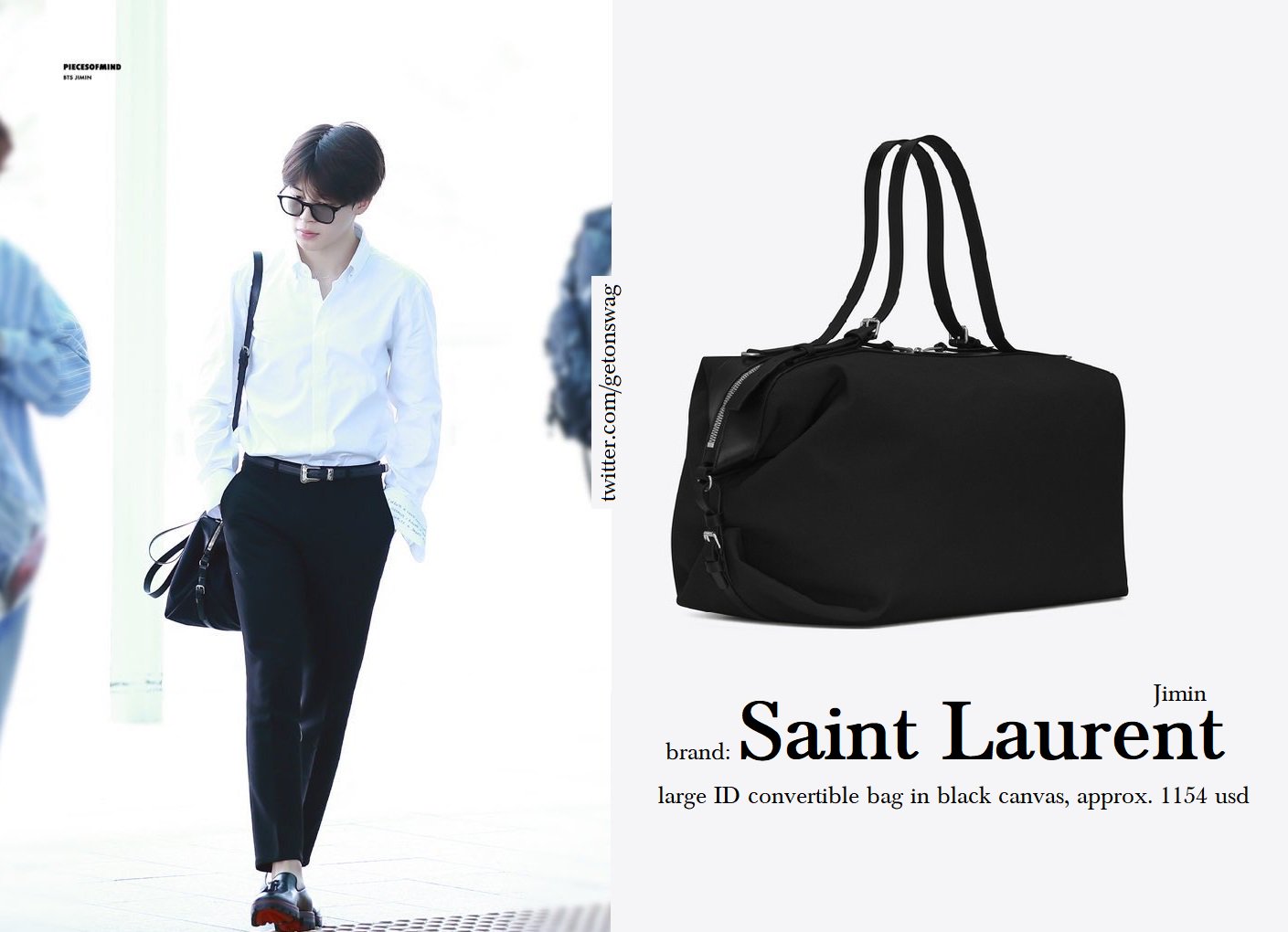 Beyond The Style ✼ Alex ✼ on X: JIMIN #JIMIN 180514 airport #BTS #지민  #방탄소년단 GUCCI - White Text-embroidered Single-cuff Cotton-poplin Shirt  CHRISTIAN LOUBOUTIN - Black Luglion Tassel Leather Loafer SAINT LAURE