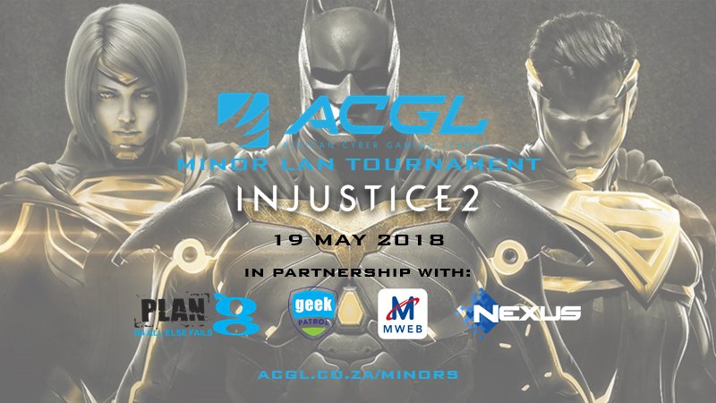 AfricanGaming's tweet photo. ποΈ 19 May
π’ #Injustice2 tournaments around the country:
π
CPT: @MWEBGMZ
JHB: @Nexus_AWX
DBN: @GeekPatrolZA
PE: @ThePlanGMan
π»
Details: https://t.co/LMmUs9LrsV
Webpage: https://t.co/ggehJvSB2V
#SAesports #SAGaming #ACGLMinors https://t.co/YwVoYRuXZs