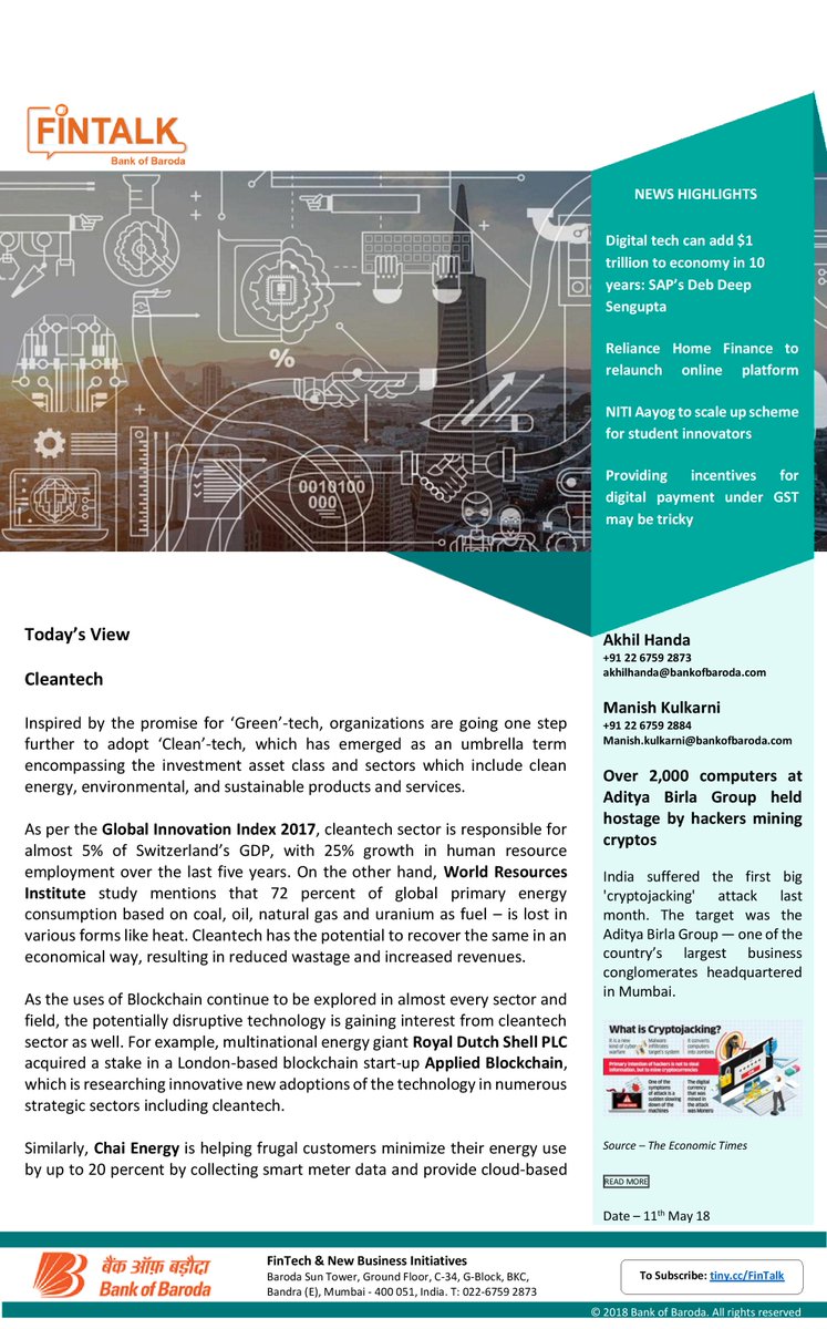 bankofbaroda's tweet photo. Lets explore Cleantech in today's Fintalk!
Subscribe here to get more such #Fintech updates: https://t.co/Pvs1VPpem8
#RoyalDutchShellPLC #AppliedBlockchain #ChaiEnergy
@navitweet321 @man3388 https://t.co/LVEYHFUtj2