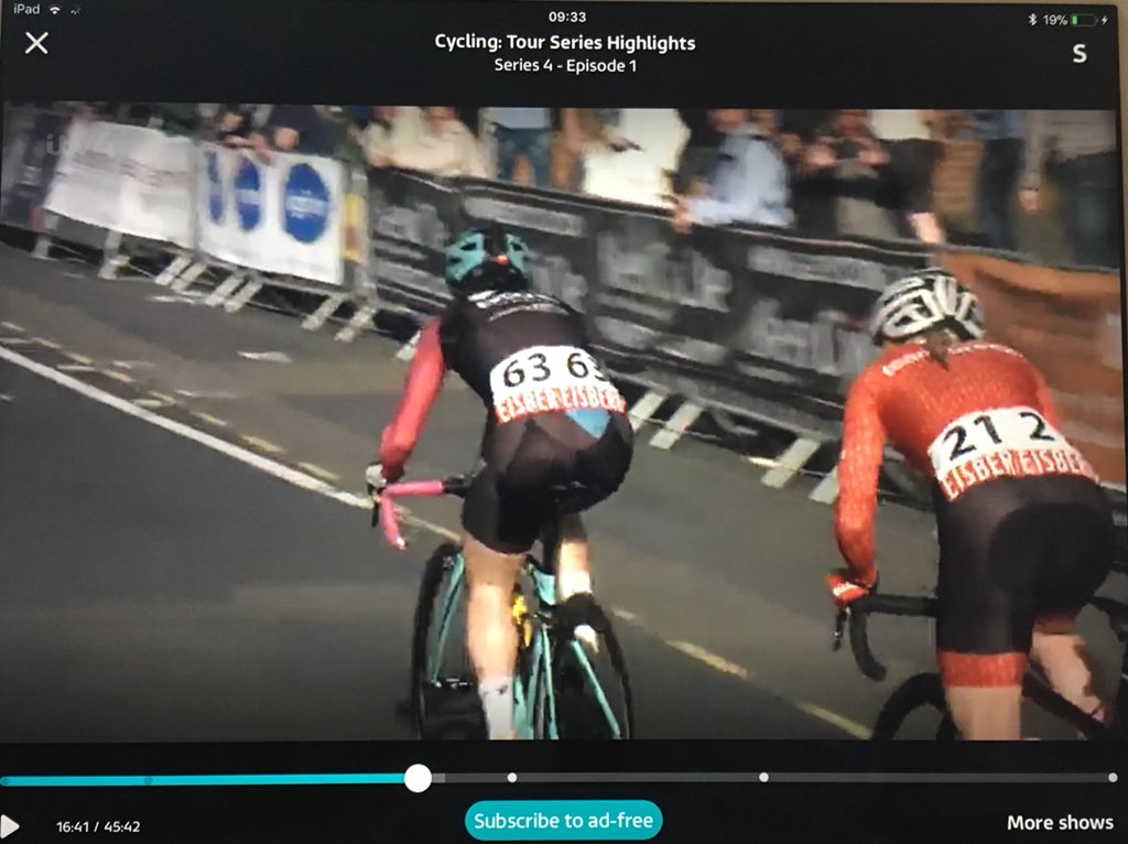 BeerCycle_UK's tweet photo. Here we are in the background of the @TourSeriesReddi on @ITV4 behind the lovely @annahendersonxo of @cycleteamonform https://t.co/2IEqCNone4