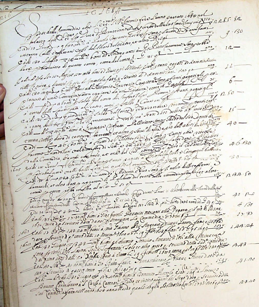This overview for the production of #Scarlatti's #opera "L'Arsate" at Palazzo Orsini in 1683 shows the many people involved: decorator, copyists, printer, painter, embroiderer, dancers, plumber, veil-maker, quill-maker, candle-maker, etc...
#earlymusic #earlymodern #Rome #theatre