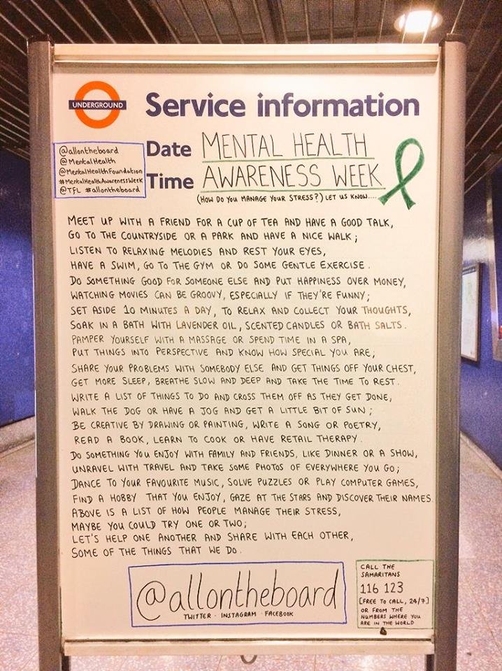 GrangeRichard's tweet image. The wonderful poets  from London Underground have taken their artistry and created a lovely message for commuters during Mental Health Awareness Week  #MHAW2018 @tfl