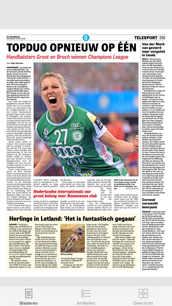 HenkSeppen's tweet photo. #telesport geeft als enige aandacht aan de topprestatie van Yvette en Nycke #ehfcl https://t.co/vOeaeFGFEw