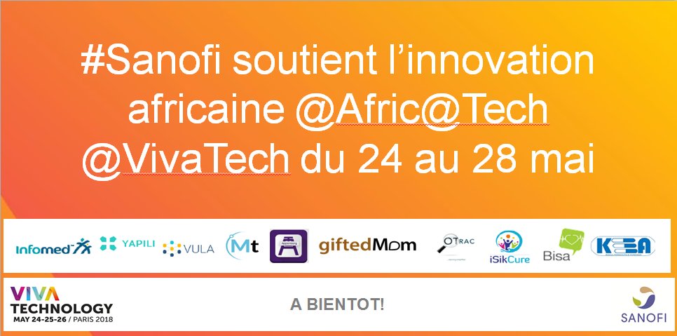 SanofiMA's tweet photo. #Sanofi est ravi d’accueillir l’innovation africaine @Afric@Tech @VivaTech du 24 au 26 mai @Infomed_Me @Bisaapp @theGiftedMom @iSikCure @yapili_health @id_medicale @medtrucks @vulamobile @otracng #Appenberg. 
#Sanofi soutient l’innovation africaine ! https://t.co/gzrMgaKRJy
