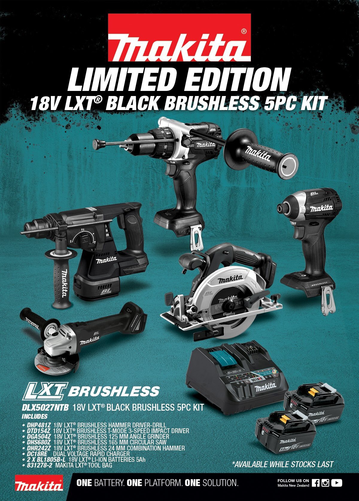 Makita New Zealand on Twitter: "Get exclusive, limited edition 5 piece 18V LXT Black Brushless Kit whilst stocks last! Find your nearest stockist on the Makita website - https://t.co/N4rEo3KDMz https://t.co/O72TB7FNEr" /