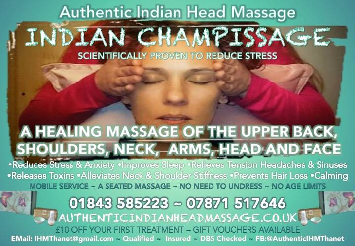Feeling stressed?
This Friday visit me at St Laurence Jnrr school &amp; treat yourself to a 10 min taster 'Indian Champissage'
PROVEN TO RELIEVE STRESS only £5!  
Choose from the back, shoulders, neck, head, face or all  #Ramsgate #thanet @LOVE_RAMSGATE <a href="/RamsgateTown/">Ramsgate Town Council</a> <a href="/BroadieTownTeam/">BroadstairsTownTeam</a>