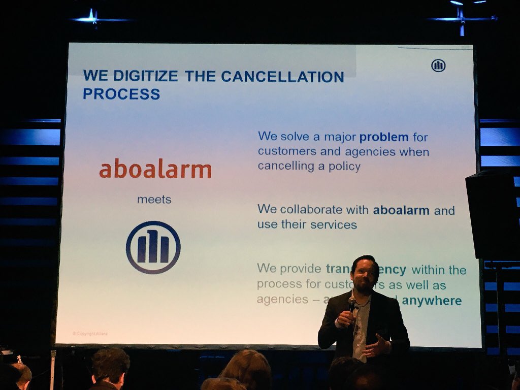 gregorwills's tweet photo. To #cancel policies and #change #insurance providers can be a hassle; that’s why @allianz_de partners with @aboalarm to help new customers cancel their old contracts in seconds, explains #HenrikSchulz at #TechDays2018 https://t.co/yHC2DHCQeG