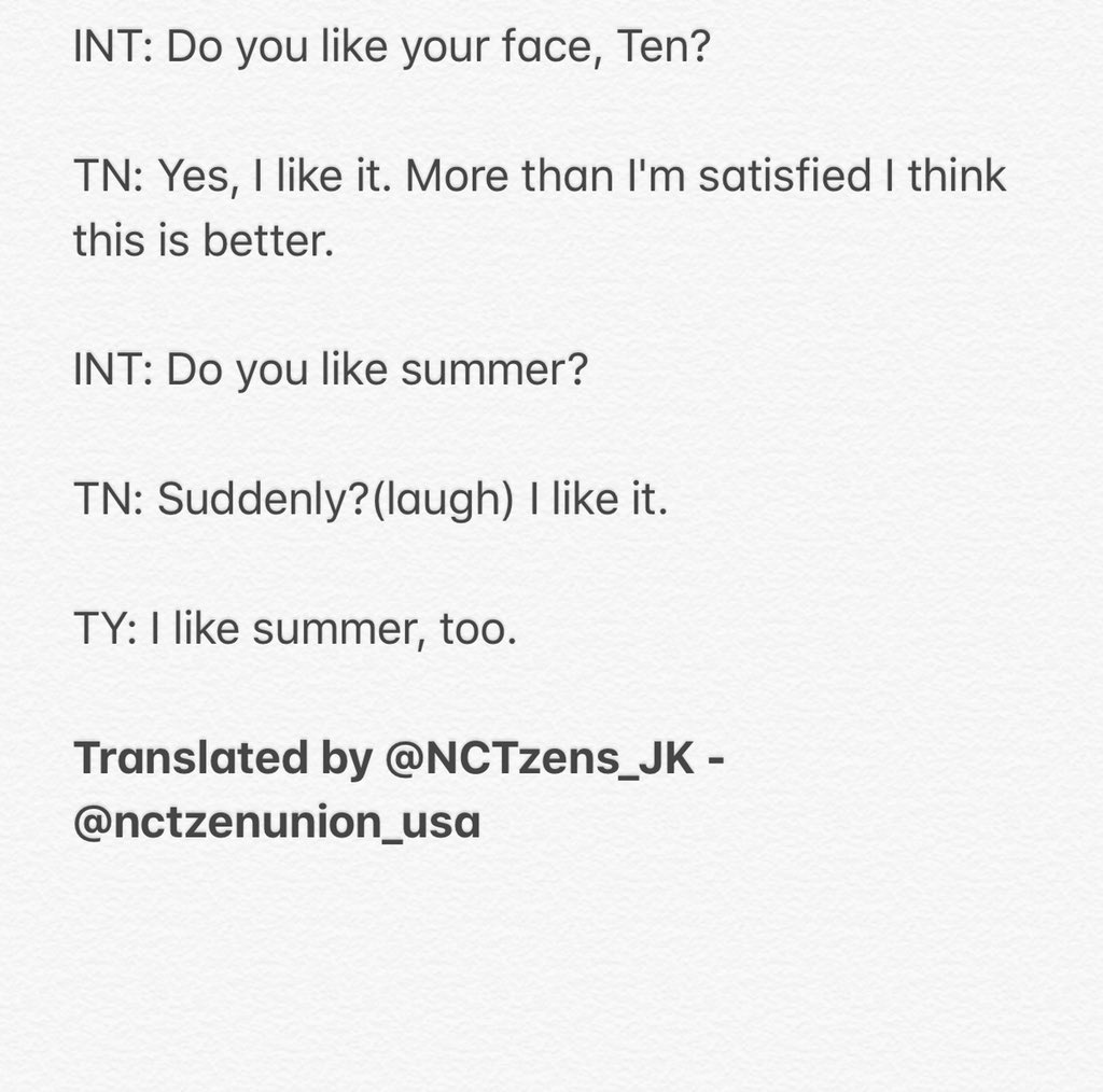 nctzenunion_usa's tweet photo. [ #TRANS ] 180425 ENG: 
Dazed Korea Interview with #TAEYONG &amp; #TEN (Part 5)
https://t.co/HSH4FixfiK

◦ Translated by @NCTzens_JK - nctzenunion_usa
@NCTsmtown #NCT_U #NCT https://t.co/4t0k3PrvWu