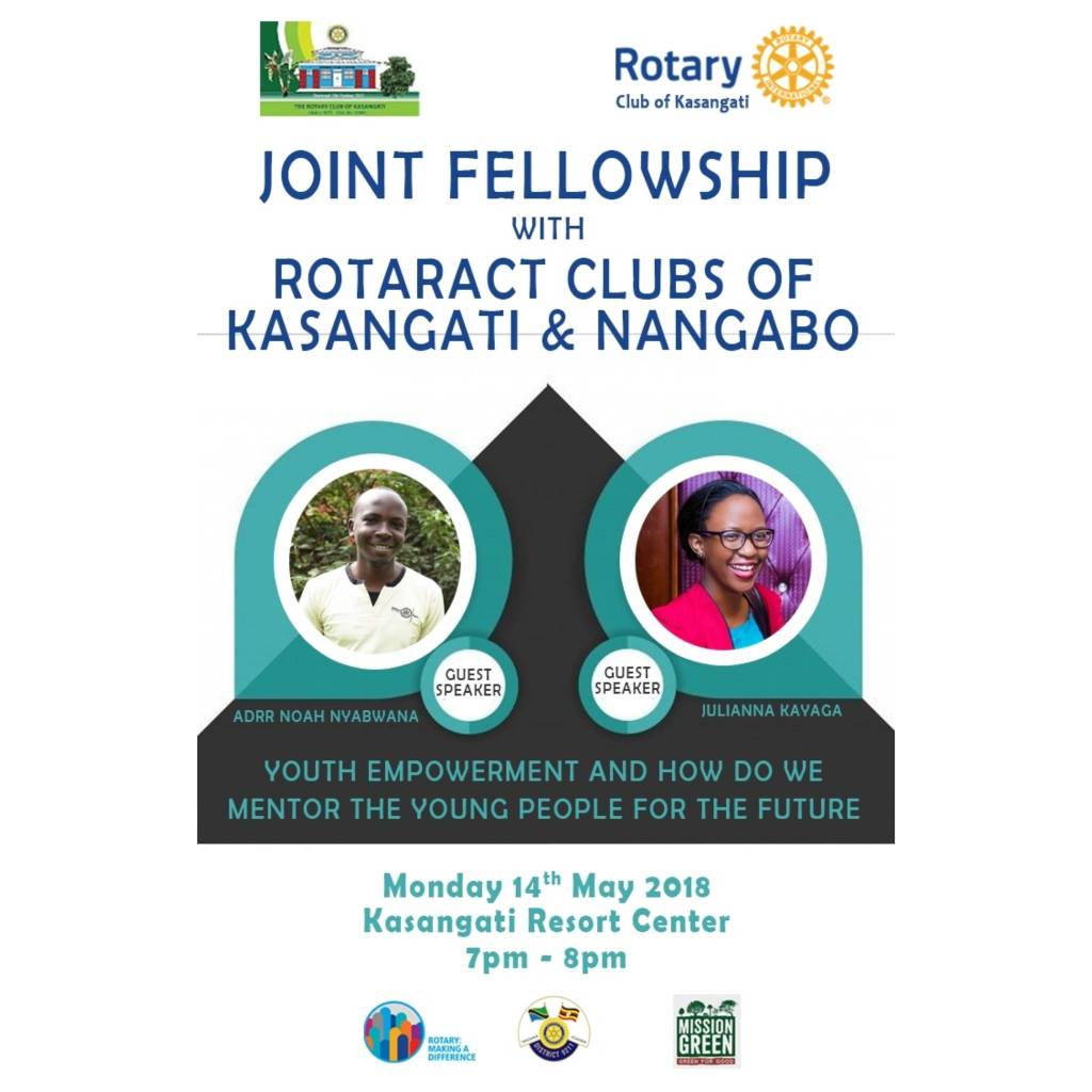 We welcome you all in a joint fellowship with our sister club hosted by our Mother club.
 
See you there. 
<a href="/iamnyabwana/">Noah Nyabwana</a> 
@rotaract256
<a href="/D9211Rotaract/">D9211 Rotaract</a>
<a href="/rckasangati15/">RotaryClub Kasangati</a> 
<a href="/RotaryUganda/">Rotary Uganda</a>