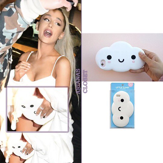 PHOTO : Ariana in New York City. Carrying this cute new phone case outside  of an SNL After Party in NYC. It's the Little Cloud iPhone Case from  FriendsWithYou, available for iPhone