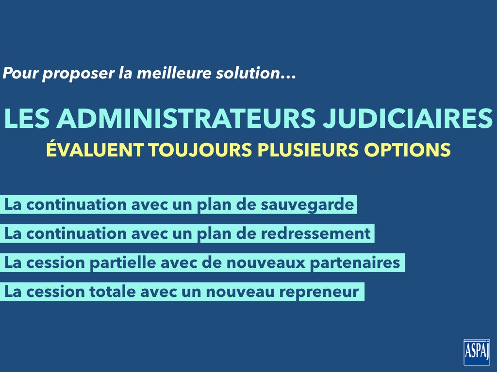 ajaspaj's tweet photo. Avec l'administrateur judiciaire, plusieurs options sont toujours étudiées : #Continuation #Sauvegarde #Redressement #Cession totale ou partielle #AdministrateurJudiciaire #ASPAJ #Procedurescollectives #Retournement #Solutions https://t.co/TEas2voVxm