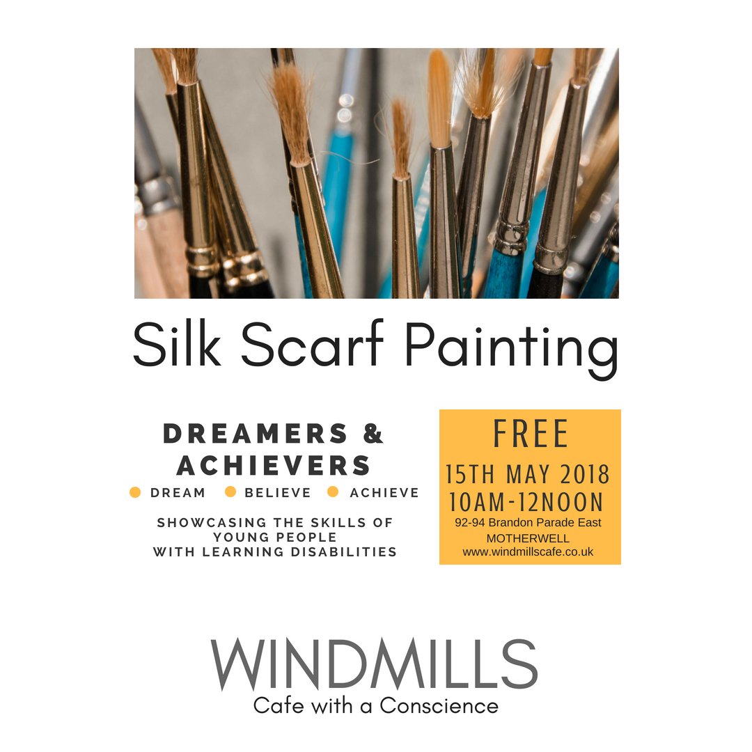 WindmillsCafe's tweet photo. Join our FREE Silk Scarf Painting workshop tomorrow 10am-12noon! #LDWeek2018 #YOYP2018 #CafewithaConscience #dreamersandachievers https://t.co/nHbBA1l9Gn