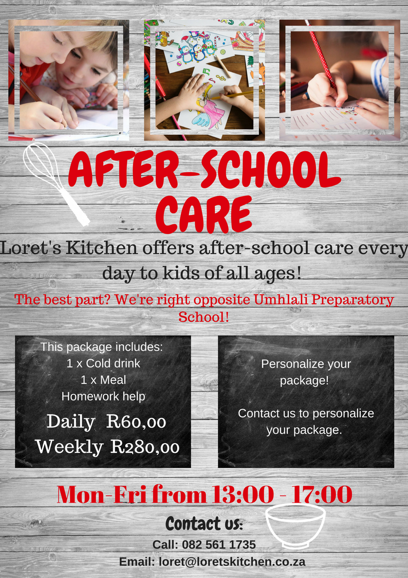 LoretKitchen's tweet photo. Don't forget that we have after-school care for all the Umhlali Prep kiddies! Simply contact us for more information. #cooking #catering #afterschool #kids #loretskitchen #foodie #goodfood https://t.co/IJVLNYztiu