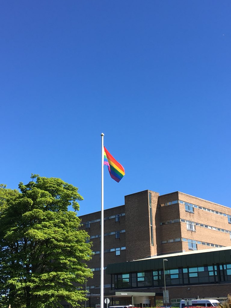 NChaplaincy's tweet photo. 🌈 flag flying at both Hospitals. A Trust that supports all, and where all are valued as individuals. @NUTHEqualities @NewcastleHosps @UnisonNUTH @HealthChaplains @MCushlow @JackieDanielNHS https://t.co/vvRorl3bIT