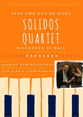 arantxadomin's tweet photo. SÓLIDOS y nuestro nuevo disco 'A Las Puertas',nos vamos a  AGULLENT... Viernes 18 a las 22:30, AUDITORI MUNICIPAL. ENTRADA LIBRE.'Del Jazz a la Vida Misma'. Temas originales en castellano, valenciano,...Y algún standard de Jazz 'revisitado'. 
¡ TE ESPERAMOS ¡ https://t.co/aephqo3nja