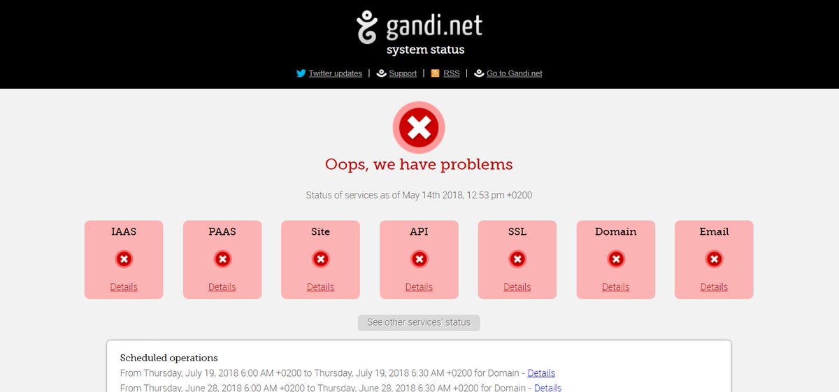 Thomas_GRM's tweet photo. Bonjour @gandi_net tous les sites hébergés sur l'un de mes serveurs chez vous (FR-SD3) sont inaccessibles depuis 30min et le serveur ne répond pas en ssh. Apparemment une panne généralisée chez vous ? Avez-vous des détails ? https://t.co/dmNFwAwMFI