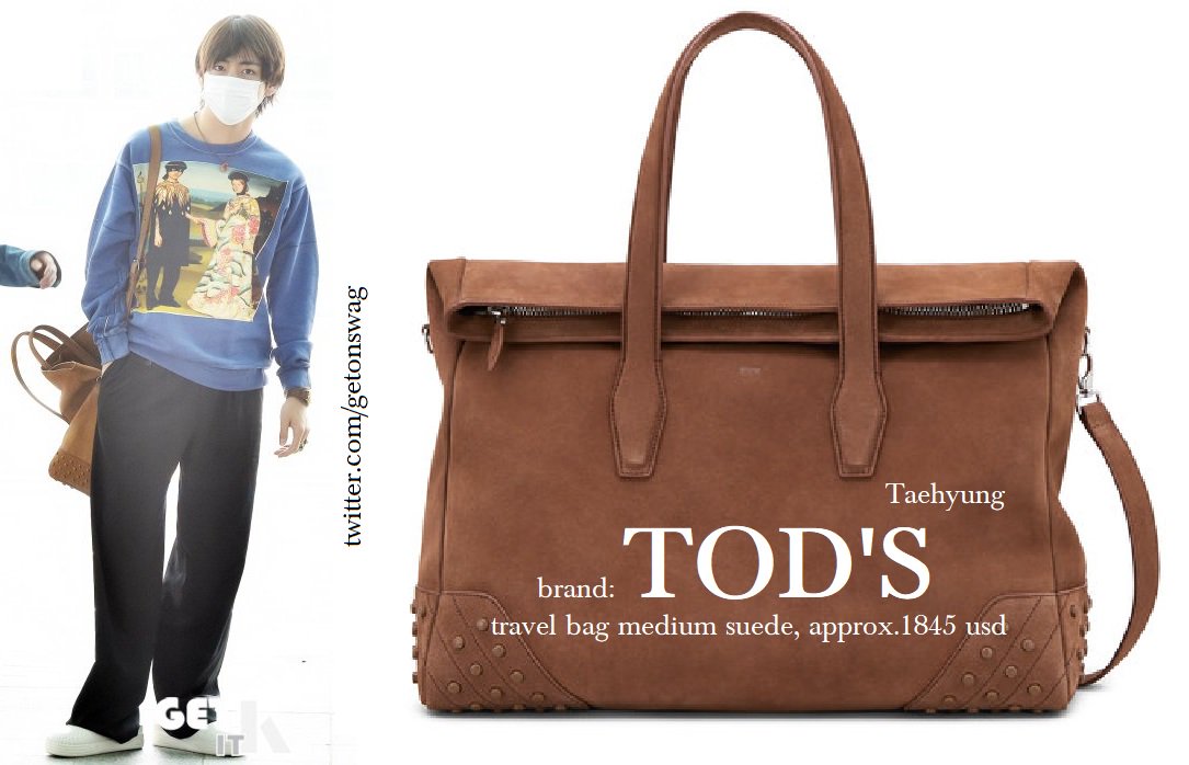 Beyond The Style ✼ Alex ✼ on X: TAEHYUNG #BTS 180514 airport #TAEHYUNG #태형  #방탄소년단 TOD'S medium travel suede bag gift 🎁 from @VShock1230   / X