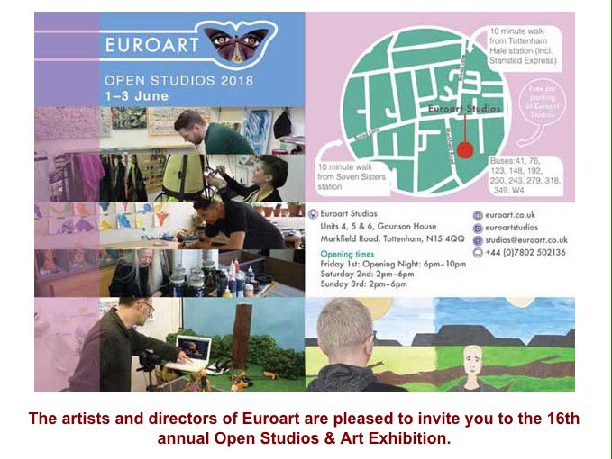The 16th annual EuroArts Open Studios &amp; #Art Exhibition is happening Friday 1st to Sunday 3rd June. Gaunson Hoise, Markfield Road, #Tottenham N15. Meet the artists in their unique work spaces and buy #affordable original artworks directly from them.