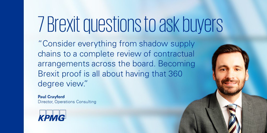 kpmguk's tweet photo. Operations Consulting Director Paul Crayford reveals the big #Brexit questions for suppliers & buyers #BrexitNavigator https://t.co/f0IVs3Loaa https://t.co/Mt4KzoK0Ri