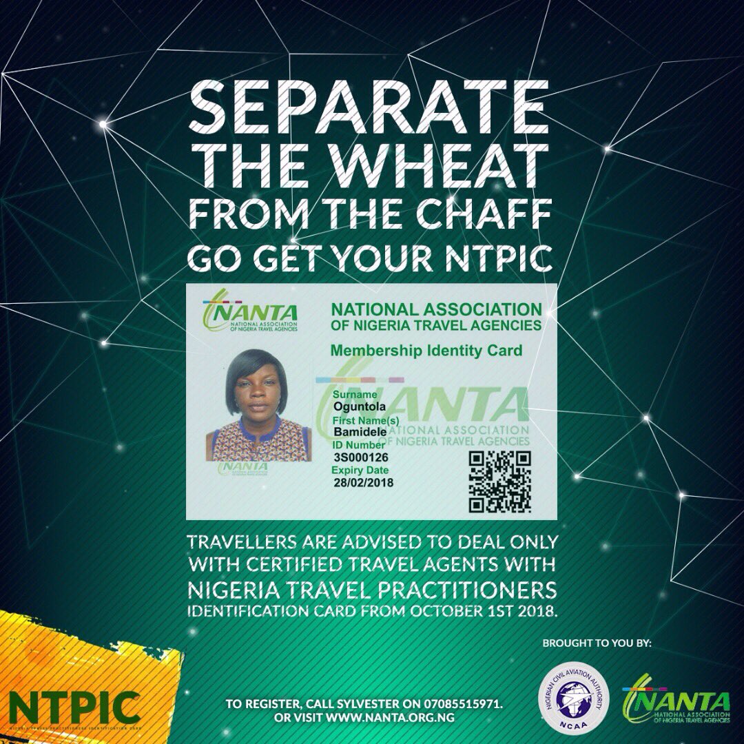 Topcommng1's tweet photo. Travellers are advised to deal with certified Travel Agents in #NTPIC #NANTA #Nigeriatravel #NTPIdentificationCard https://t.co/6LtNnYbJ8O