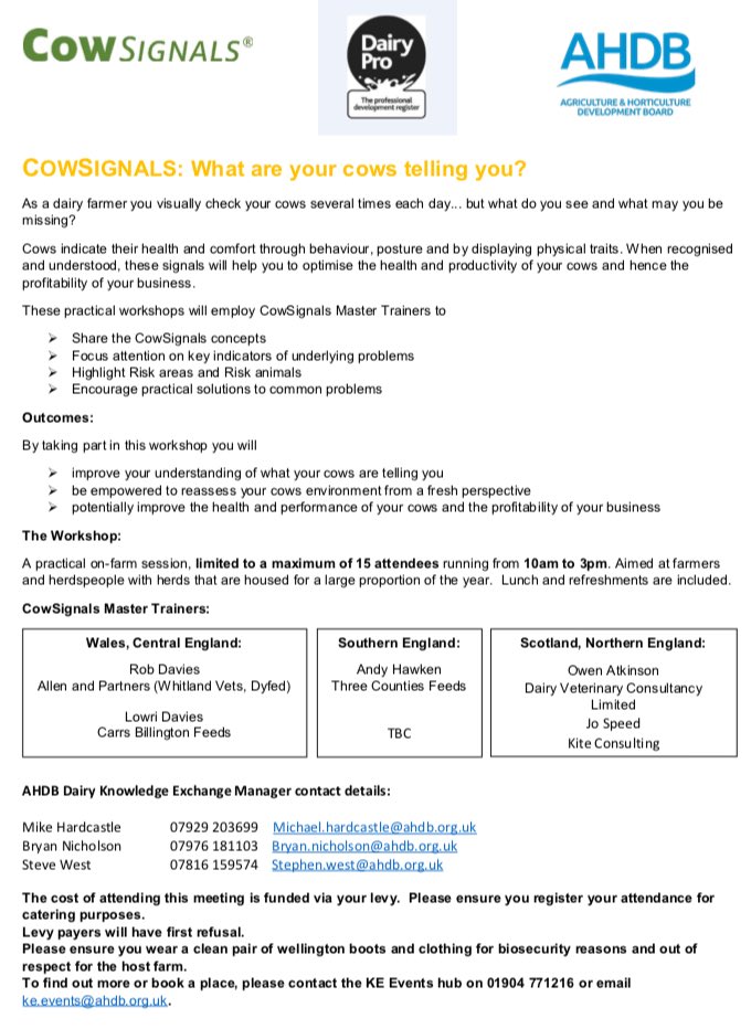 BeckiReay's tweet photo. @AHDB_Dairy Cow Signals Workshops - multiple dates &amp; locations available but places strictly limited so book early!! #TeamDairy #KnowYourCows #AlwaysLearning https://t.co/pegGUUX5sp
