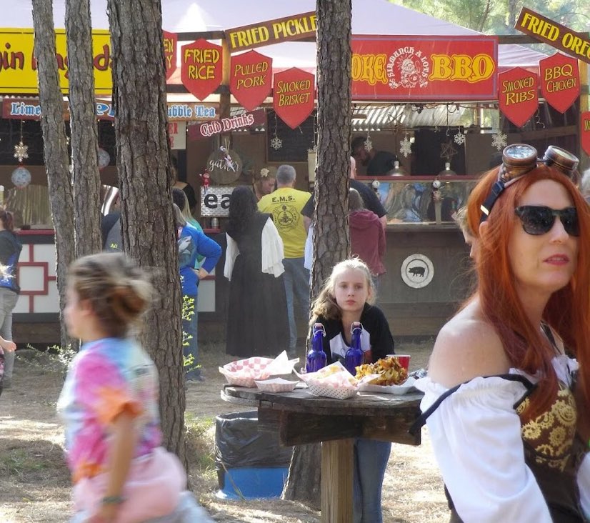 LARenFest's tweet photo. Yes, your down-home appetite is correct… Peeking out among the 16th century nobles and jugglers and pirates, that definitely is a barbecue stand. #BarbecueMonth #FoodForEverybody #172DaysToRenFest #RenFestOnYourMind https://t.co/VJFjvtBYmd