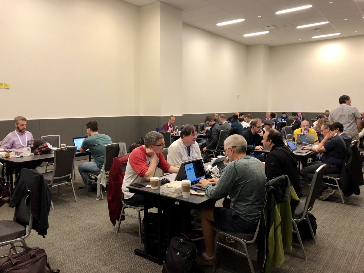 brianly's tweet photo. So many people hacking on @PyBeeWare and #dbcli at #PyCon2018 https://t.co/oWFCExcEYZ