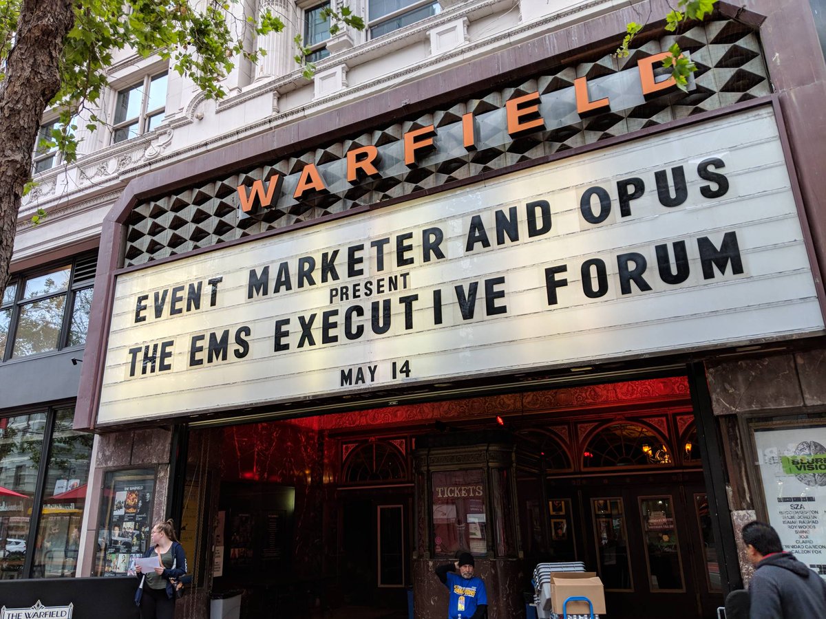 OpusAgency's tweet photo. Getting excited for the #emslive Executive Forum to kick off here at the historic Warfield Theatre in San Francisco! Can't wait to dive into event strategy with a room full of the industry's best! #EventProfs #ExecForumEMS https://t.co/PdqADFnBxj