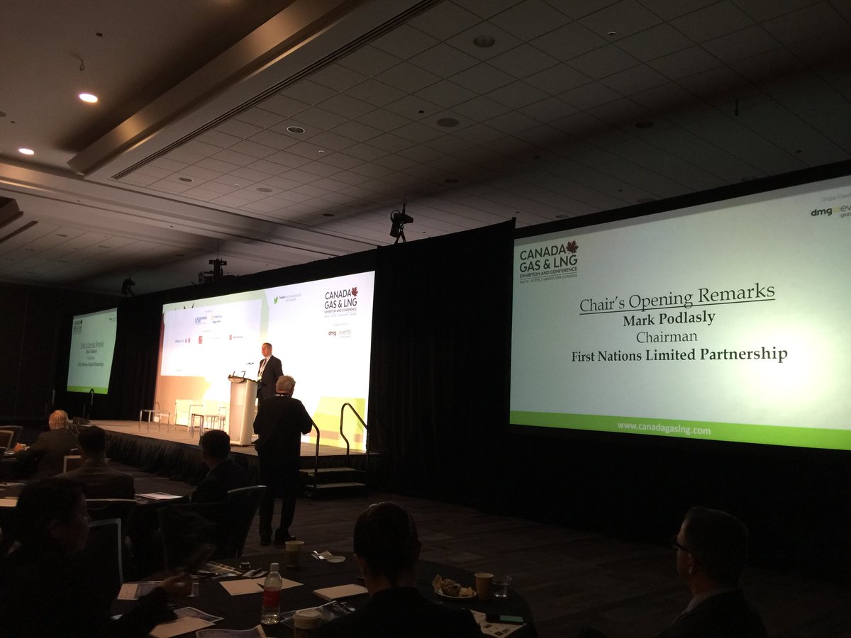 FirstNationsLP's tweet photo. Welcome to everyone participating in @CanadaGasLNG #clng2018 - FNLP chair Mark Podlasly (@markwolfpod) has officially opened the conference! https://t.co/OvweCpT2NM