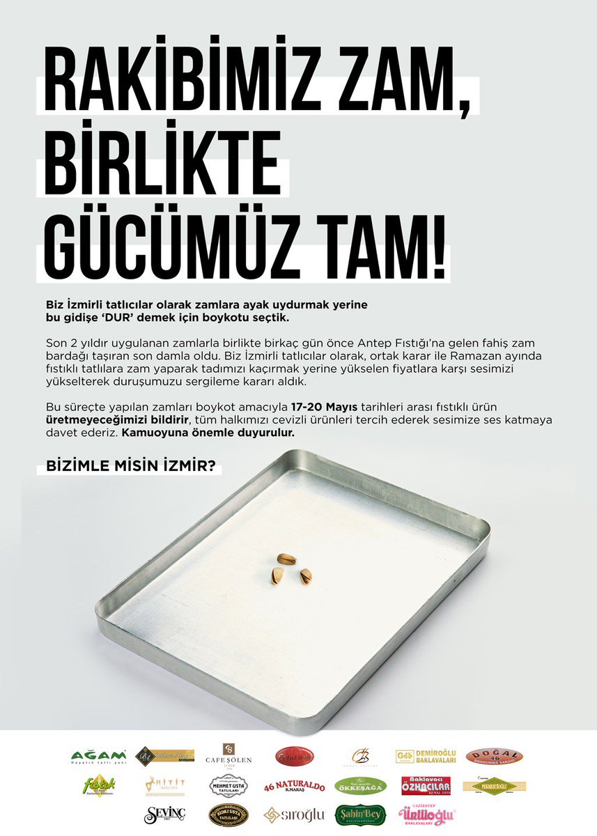 Desteklerinizi bekliyoruz. Hep birlikte fıstık a yapılan zamma hayır diyelim.