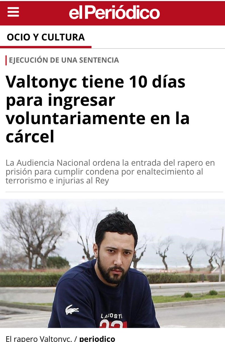 El mal gusto no puede estar castigado con la cárcel. La libertad en la expresión artística es un derecho que también nos ampara colectivamente. Que un rapero entre en prisión es muy mal síntoma sobre el estado de nuestra democracia.
#Valtonyc