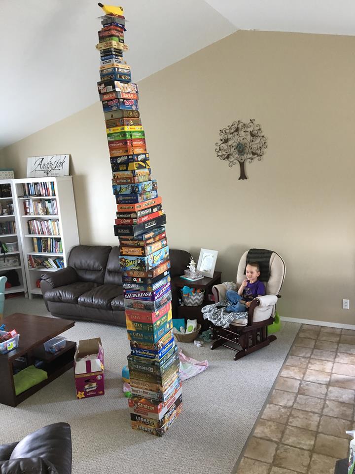 Nomadgames's tweet image. And the winner of our board game tower competition is Nyk Andrusiak - how this hasn't fallen over we don't know! Very impressive. 

Ryan Patrick takes second place followed by Josh Tolman. Well done guys!  #boardgames #boardgamefun