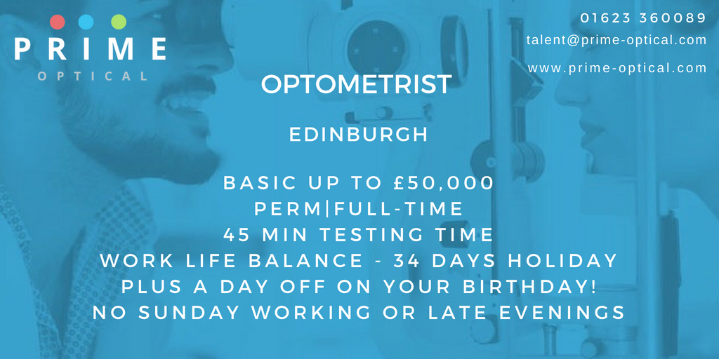 PrimeOpticalRec's tweet photo. Optometrist #Job opportunity to join one of Scotland's leading independent group of practices working in #Edinburgh. CET Support + up to 10 paid study days given to attend courses. GOC Fees Paid+Private Medical Insurance.#optom #opticiansjobs #opticians #optometry #optometrist. https://t.co/rbmQkAGZXj